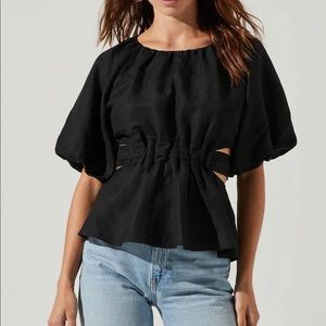 NWT ASTR Black Vendetti Cutout Puff Sleeve Top — Size XS